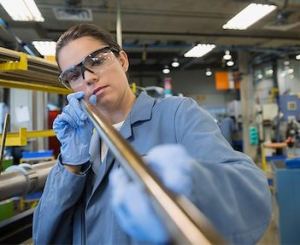 Bull Moose Employee checking a small pipe